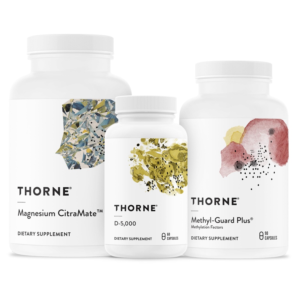THORNE - Essential Wellness Trio - Methylation Support + Magnesium CitraMate + Vitamin D-5000-60