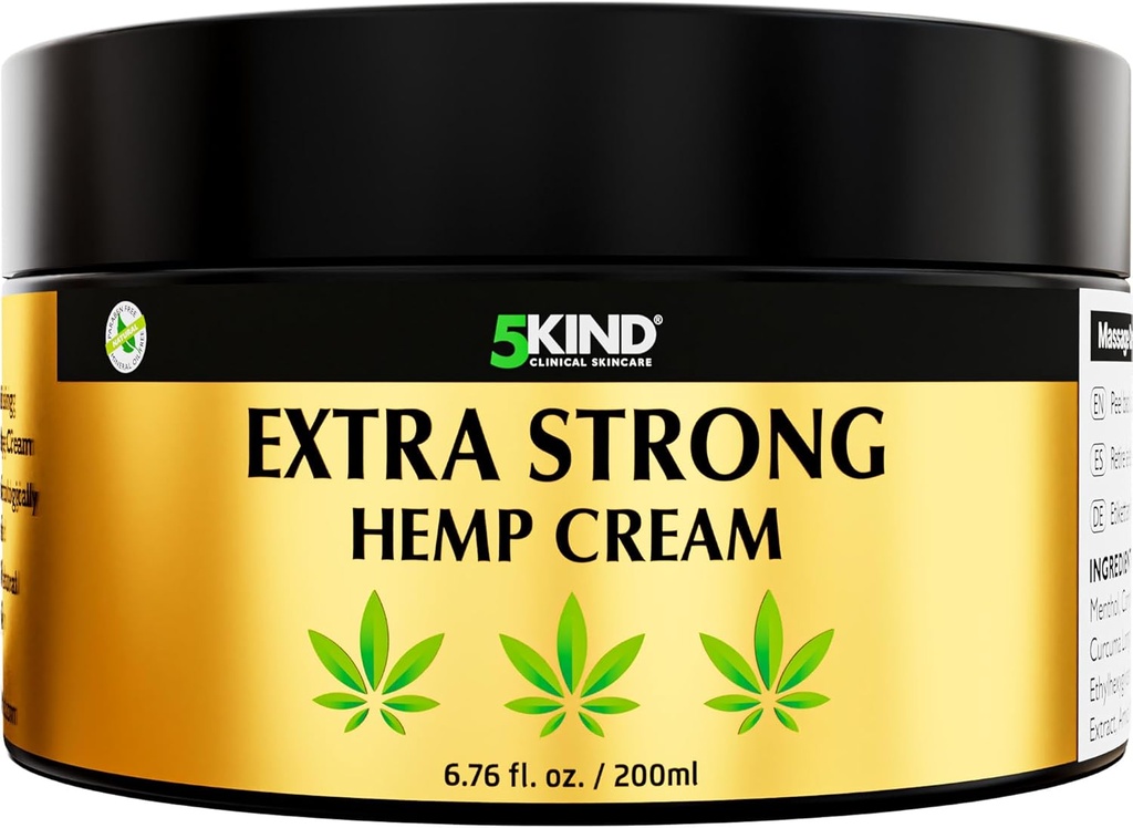 5kind Extra sterk hamp cream 6.76 fl oz-maksimum styrke - naturlig beroligende relief felles krem - Muskel Rub for nedre rygg, ledd, hals, kne og skulder