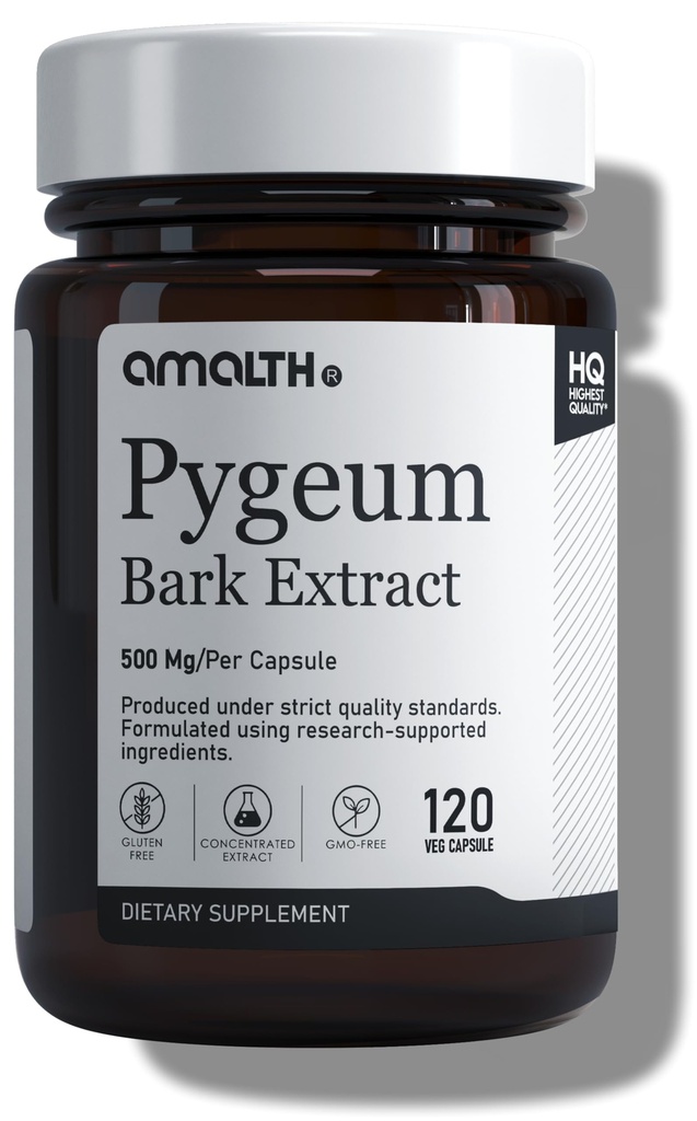Amalth Pygeum Bark ekstrahere pulver høyere potens (6,5% fytosteroler) støtter urinbåndstrakt og prostata helse menn Herbal kosttilskudd 120 kapsler (Non-GMO)