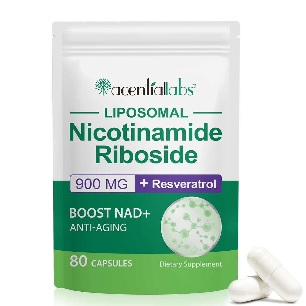 NAD Nikotinamid Riboside Resveratrol 900mg, NAD Supplement Støtte Cellular Helse, Anti-Aging, Energi, Fokus - 80 kapsler