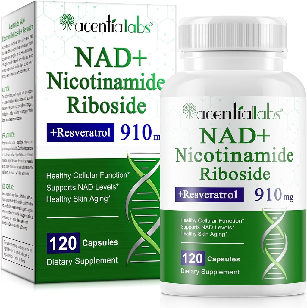 NAD Nikotinamid Riboside Resveratrol 900mg - NAD Supplement med Resveratrol NAD+ Supplement for anti-aldring, Cellular Energy, DNA Reparasjon ® NAD Nicotinamid Riboside 900 med høy absorpsjon