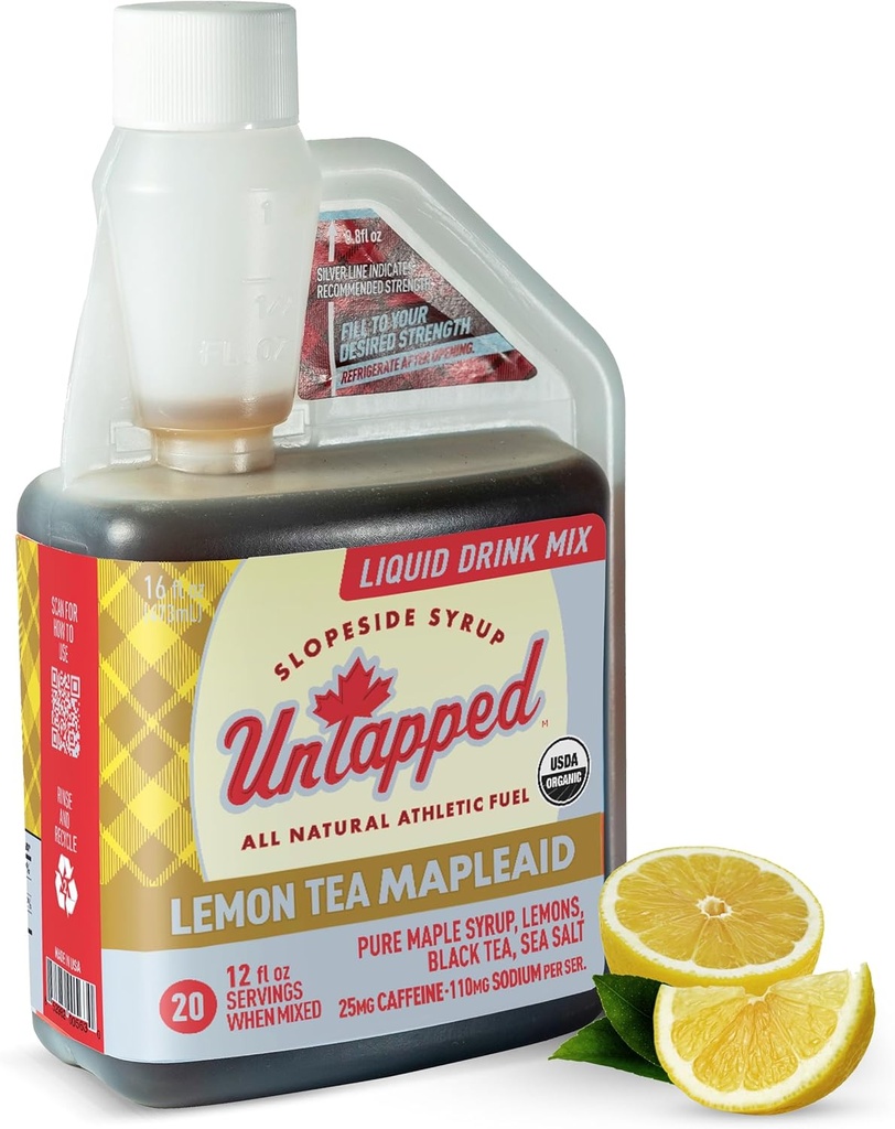 Untapped sitron te ahornaid - 20 serveringer 16 fl oz bulk flaske organisk lønn Syrup, sitron juice og svart te løper drivstoff energiserende elektrolyter og kaffe naturlig drevet av ren Vermont ahorn