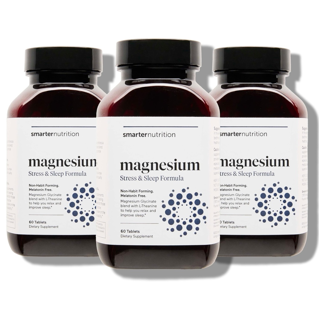 Smartere Ernæring Magnesium Complex - Chelated Magnesium Glycinate + Citrat, Malate for søvn, avslapning, Muskel og Nerver + klinisk bevist L-Theanin, ikke-GMO-180 Tablett[90-dagers forsyning]