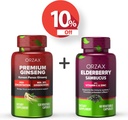 ORZAX Ginseng, 30% Ginsenosides, Premium 120 Grønnsaker Kapsler og Elderbær Kapsler, 2000 mg 60 Grønnsaker Kapsler, Bundle