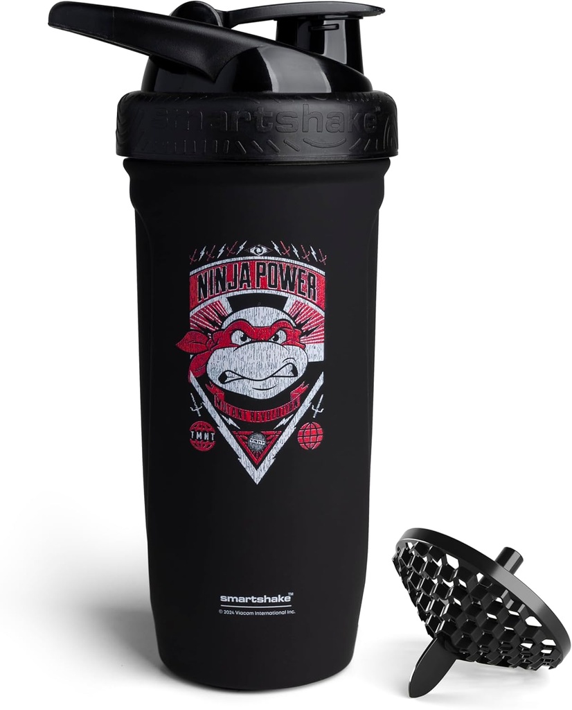 Smartshake TMNT Ninja Power Reforce rustfritt stål Protein Shaker Flaske 900 ml | 30 oz - Leakproof Skrue-on Lid - BPA Gratis - Unisex - Svart