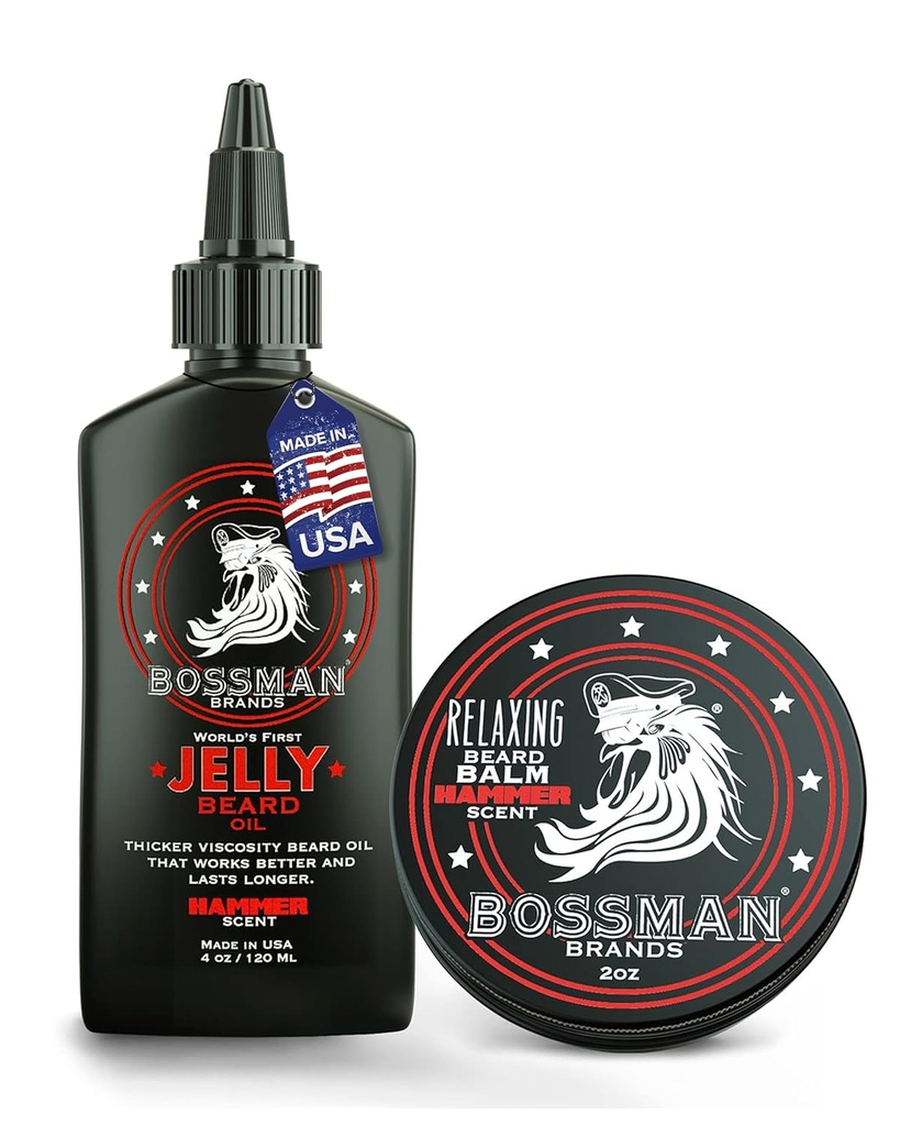 Bossman Beard Olje Jelly og avslappende Beard Balm Combo - Hammer Scent