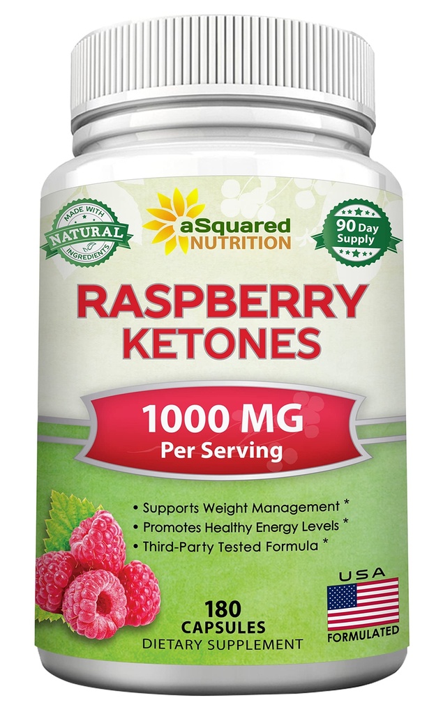 aSquared ernæring Naturlig bringebær ketoner 1000mg-180 kapsler-vekt tap Supplement, Max styrke Plus aptit Suppressant kost piller, Premium Lean helse pulver å øke ren energi og metabolisme
