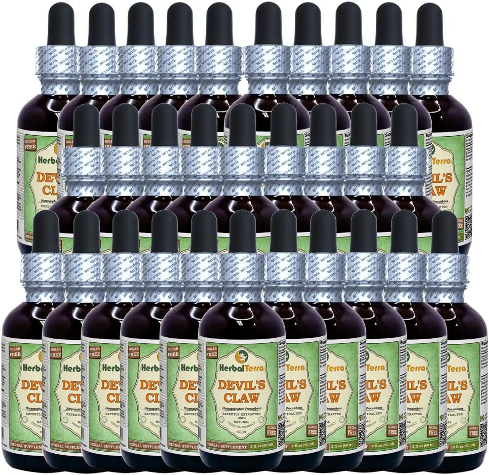 Devil's Claw (Harpagophytum Procumbens) Glyceritt, organisk tørket rot alkohol-fri flytende ekstrakt (merkenavn: HerbalTerra, stolt laget i USA) 30x2 fl.oz (30x60 ml)