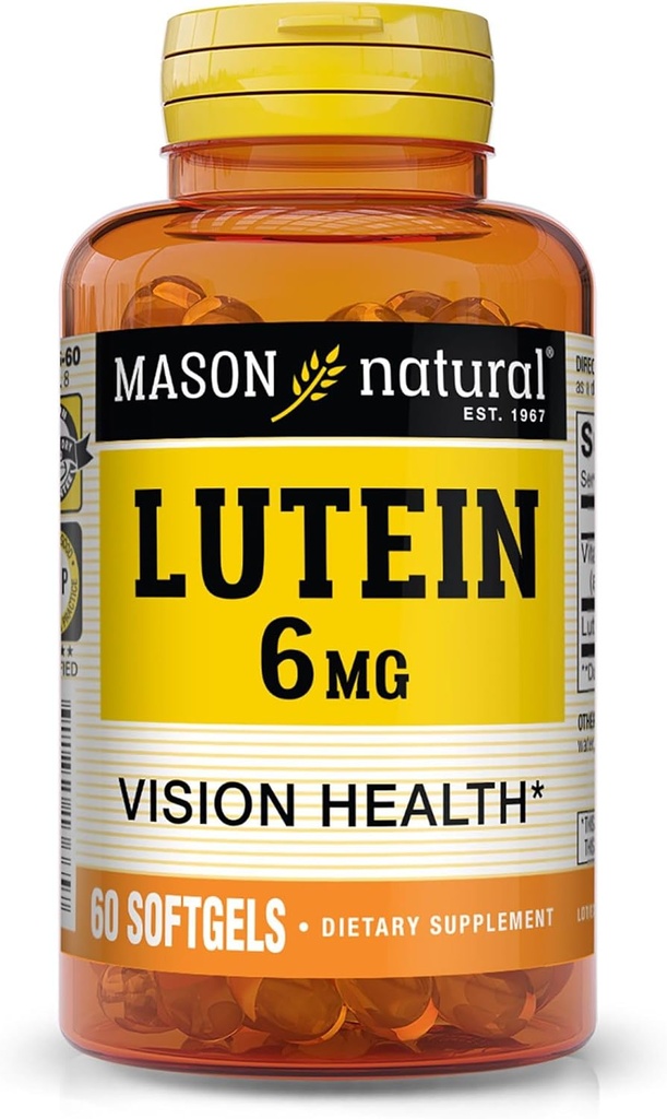 Mason naturlig lutein 6 mg med vitamin E, 2 måneders forsyning, sunn visjon og øye funksjon, støtter normal øye helse
