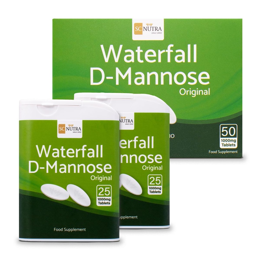 D-Mannose Tabletter 1000 mg - Vannfall D-Mannose utgitt naturlig fra Birch - 50 tabletter - SC Nutra (Sweet Cures)