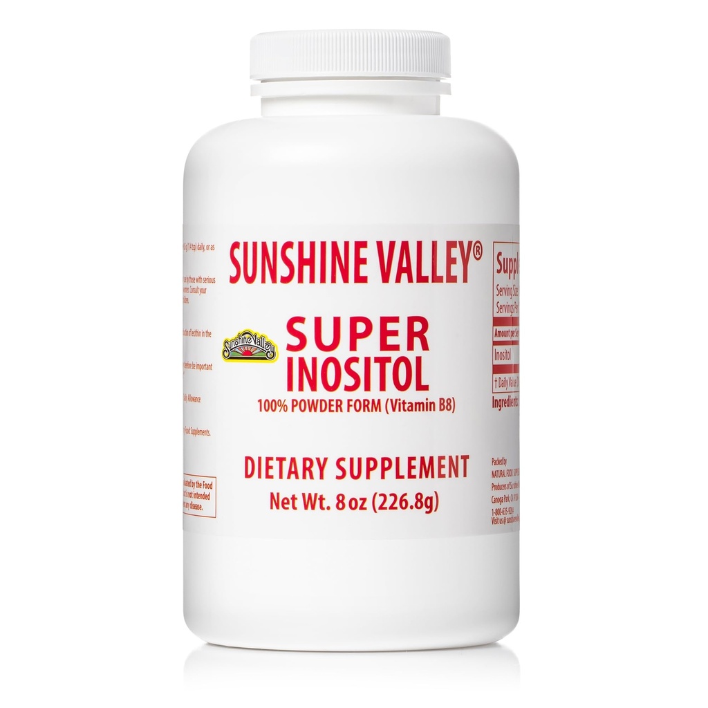 Sunshine Valley® Super Inositol, vitamin B8 pulverisert kosttilskudd, naturlig PCOS fruktbarhet Supplement, hormonell balanse og sunn ovarian funksjon støtte - 8oz