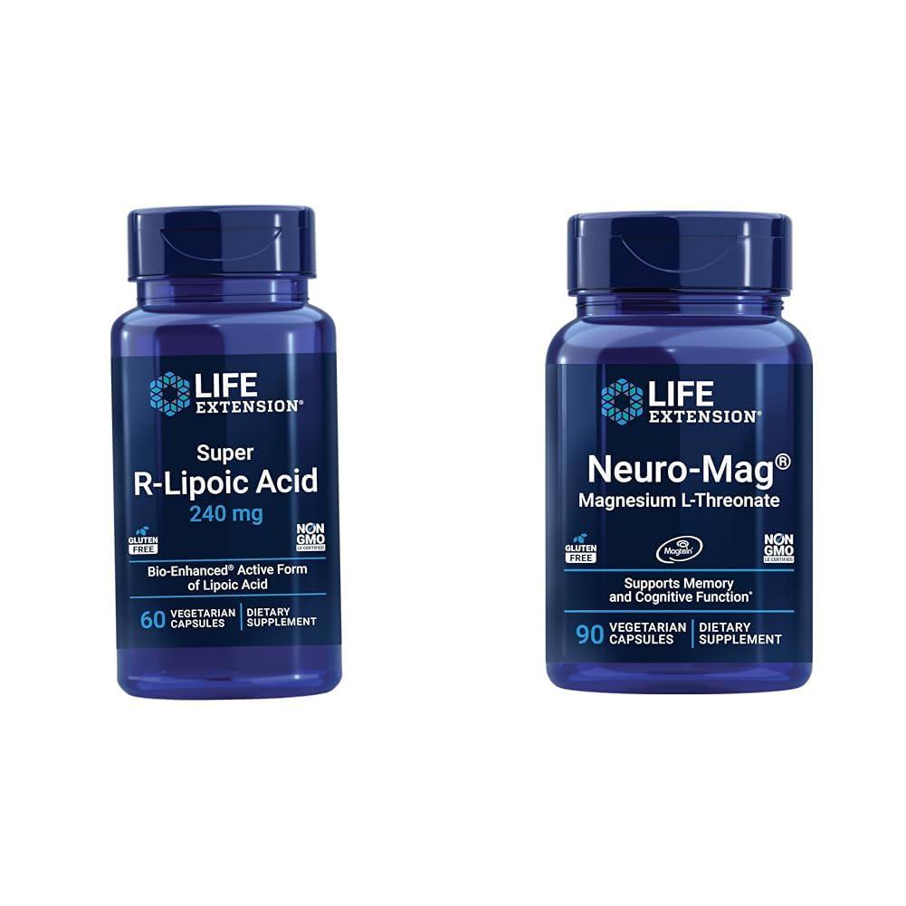 Livsforlengelse Super R-Lipoic Acid – Longevity Supplement for oksidativ stress Forsvar & Neuro-mag Magnesium L-treonat, Magnesium L-treonat