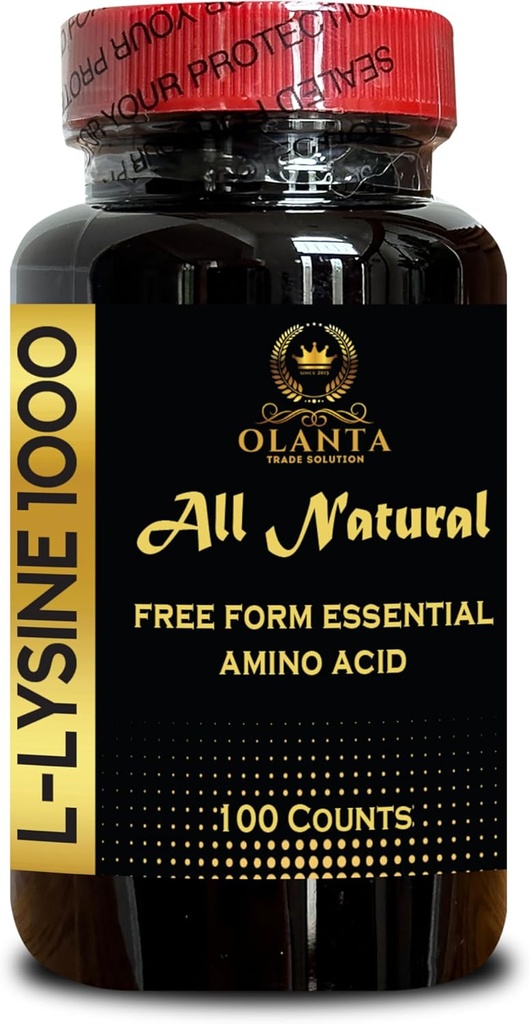 L-LYSINE 1000 mg Free Form Amino Acid Essential - Pure L-Lysine Supplement for Eye Lip Collagen Synthesis and Immune Support Nitrogen Balance Muscle Recovery - 1 Bottle 100 Counts
