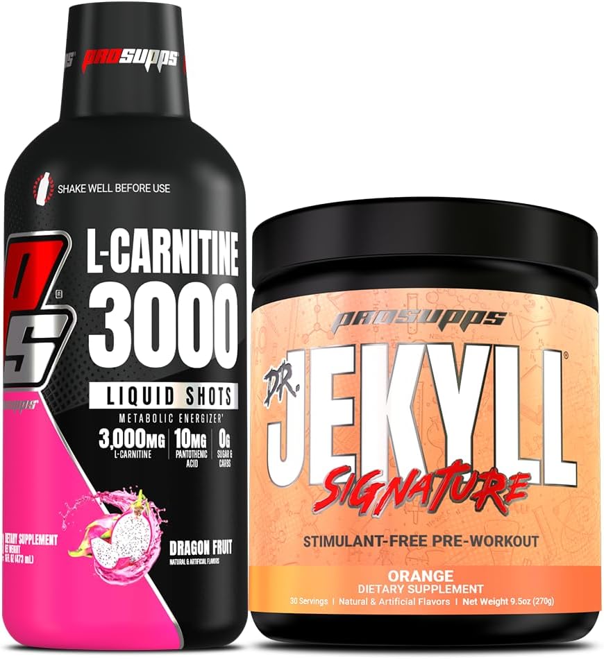 PROSUPPS L-karnitin 3000 stimulant gratis flytende skudd (31 serveringer, Dragon frukt) og Mr. Hyde Signature Series Pre-Workout Energi pulverisert drikke (30 serveringer, orange)