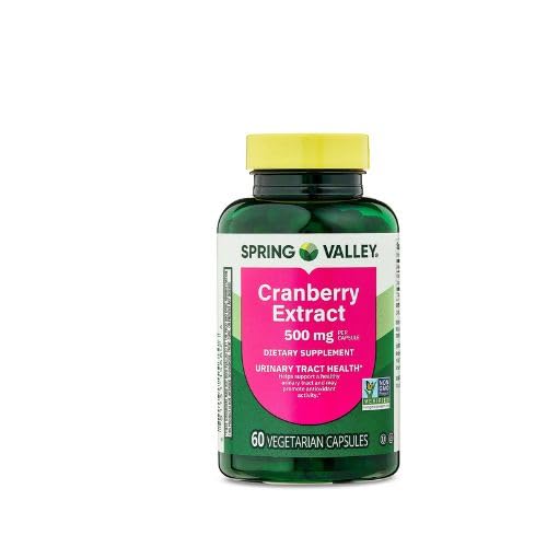 Spring Valley Cranberry Extract Vegetariske kapsler, 500 mg, 60 greve + Dri Store klistremerke.