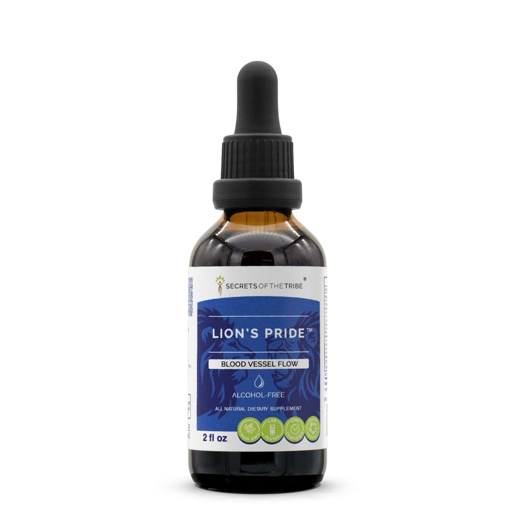 Hemmeligheter av Tribe - Lions stolthet, Blood Vessel Flow, Herbal Supplement Blanding Drops alkoholfri flytende ekstrakt (2 fl Oz)