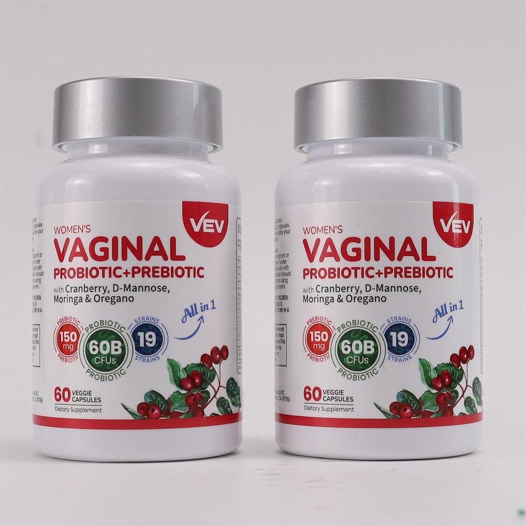 VEV Women's Probiotic + Prebiotic, Cranberry, D-Mannose, 120 kapsler