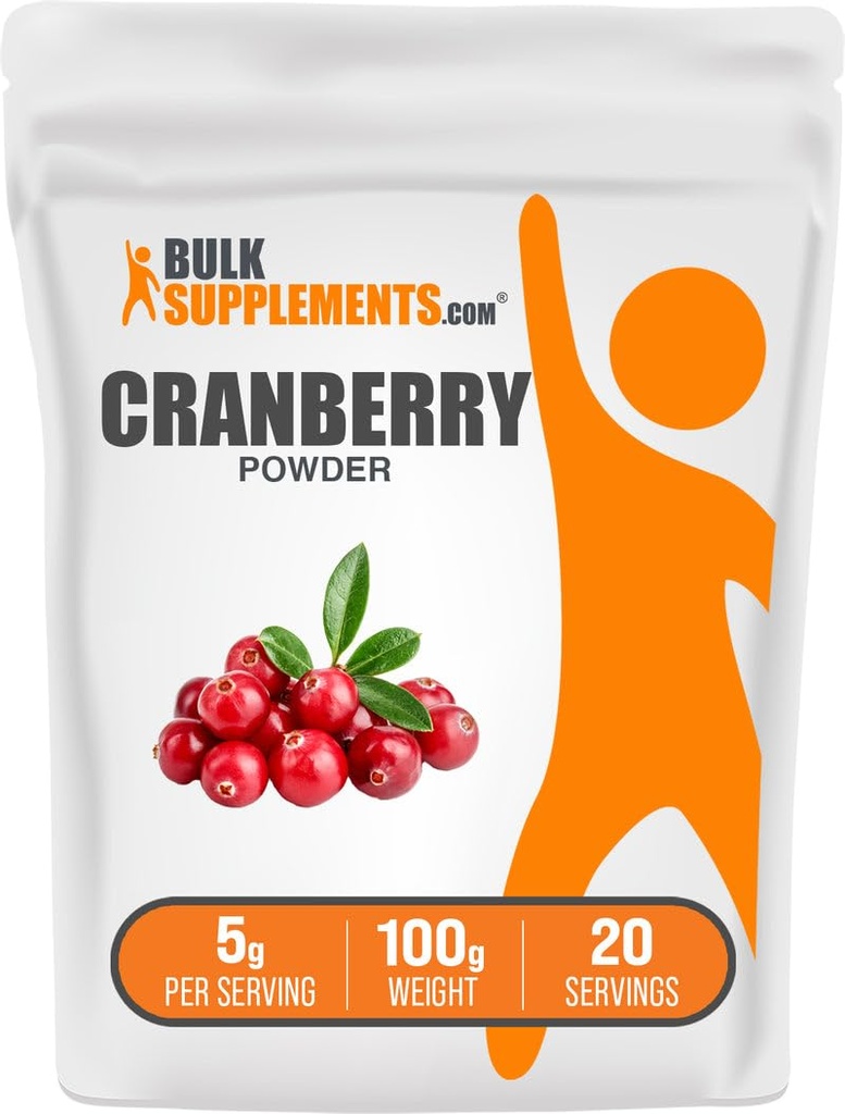 bulkSupplements.com Cranberry pulver - Cranberry kosttilskudd for kvinner og menn, Air tørket Cranberry - Unsweeted & Glutenfri, 5g per servering, 100g (3.5 oz) (Pack of 1)