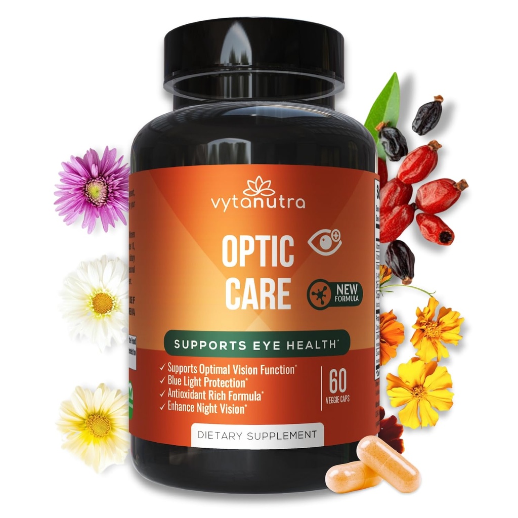 Optic Care Eye Vitamins - Lutein, Zeaxanthin, Vitaminer A C E, sink, kobber - Antioksidant & mikronæringsformula med Chrysantemum & Goji Berry for Vision Support & Eye Strain Relief - 60 kapsler
