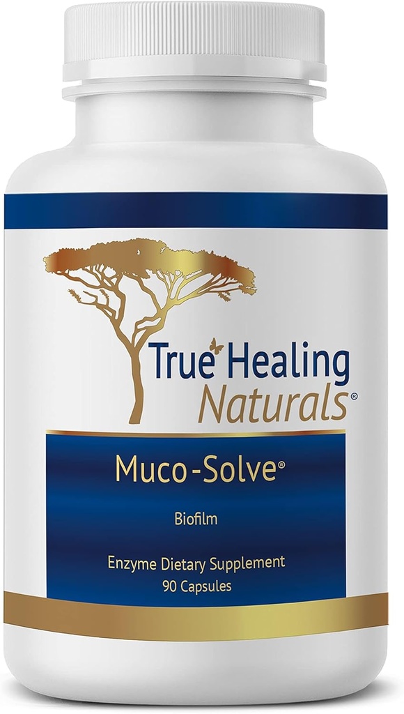 True Healing Naturals - Muco-Solve Biofilm - Gut Restoration and Gut Health - Unik Enzyme Kombinasjon til oppløse polysaccharid & Fibrin komponenter i Biofilm - 90 Kapsler