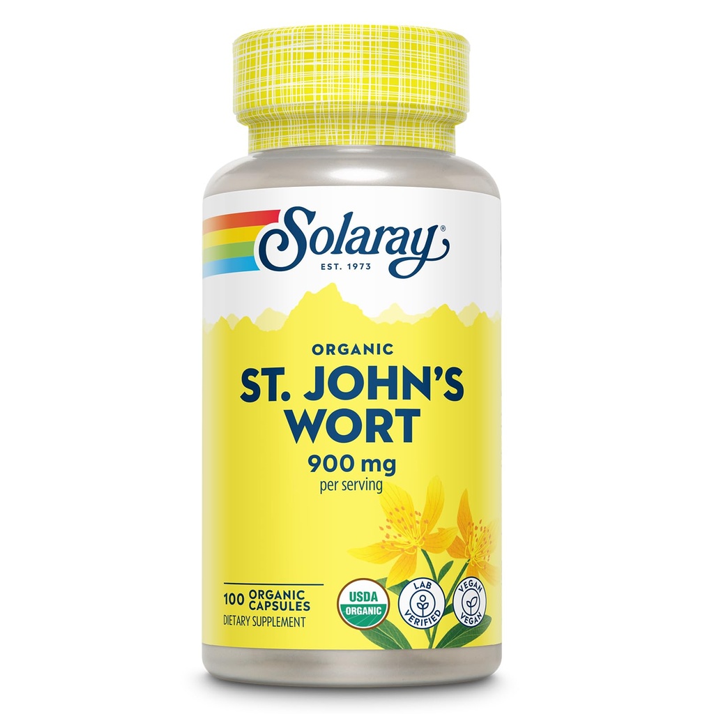 SOLARAY St. John's Wort Aerial 450mg | Herbal støtte for humør, hjerne helse og sunn søvn | 100% vegansk, ikke-GMO | 100ct