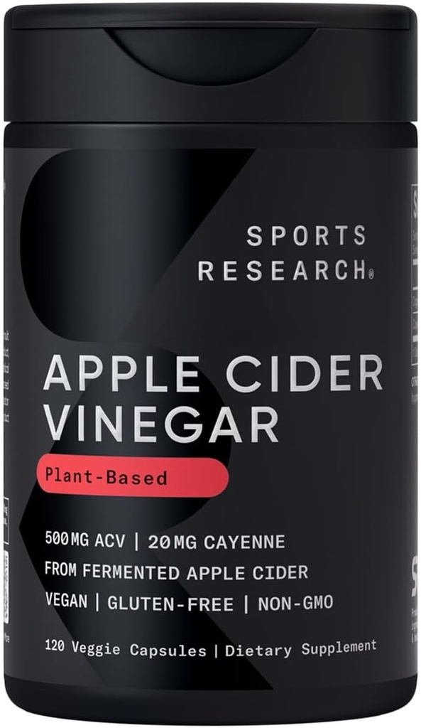 Idrettsforskning Apple Cider Vinegar med Cayenne Pepper | laget av økologisk fermentert Apple Cider - Ikke-GMO-prosjekt Verifisert og Vegansk Certified (120 Veggie Capsules)