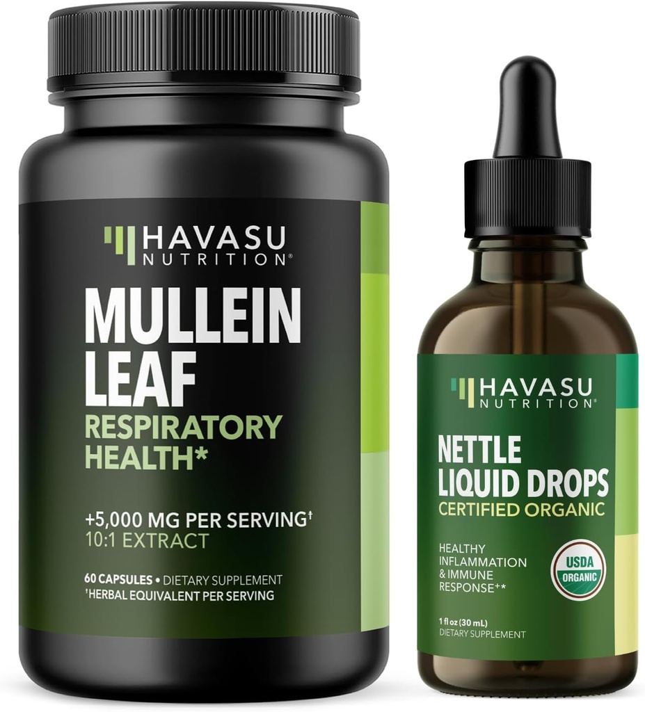 HAVASU NUTRITION Mullein Leaf Capsules + Nettle flytende dropper pustende helse