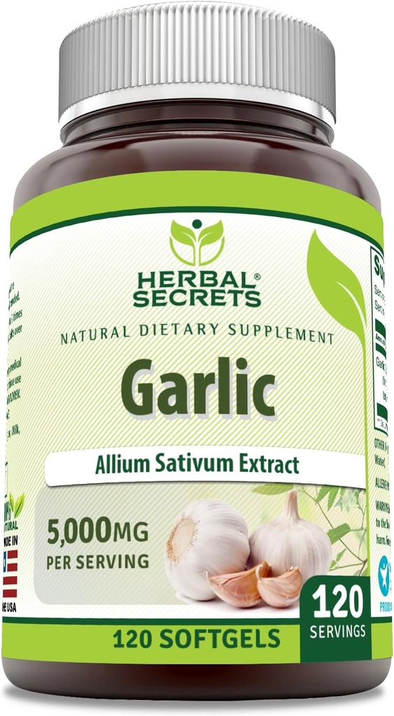 Herbal Secrets hvitløk Supplement | 5000 Mg Per Serving | 120 Softgels | Ikke-GMO | Glutenfri | Laget i USA