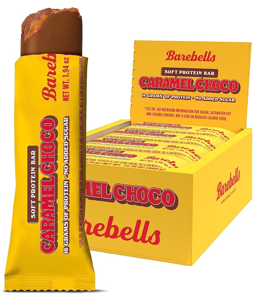 Barebells Soft Protein Bars Caramel Choco - 12 greve, 1.9oz Bars - Protein Snacks med 16 g høy protein - Fluffy sjokoladeprotein bar med 2g totalt sukker - myk proteinsnack og frokostbarer