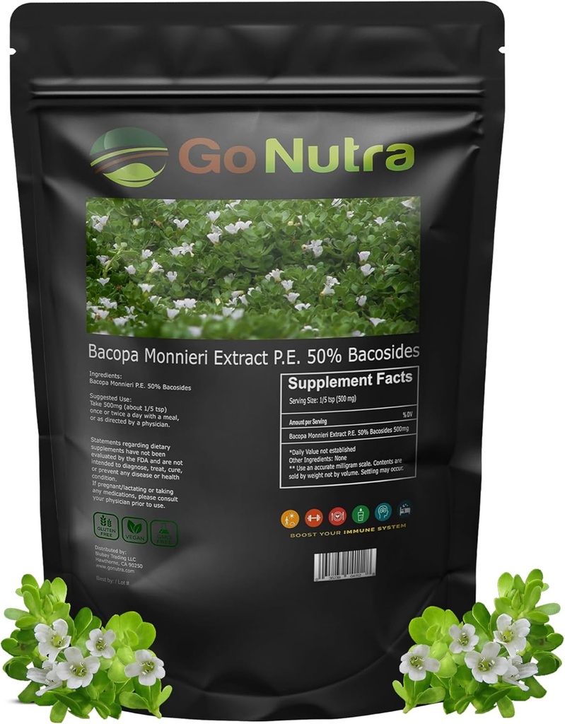 Go Nutra Bacopa Ekstrakt pulver (Bacopa Monnieri) 50% Bacosider - Herbal Extract Brahmi Supplement (4 oz.)