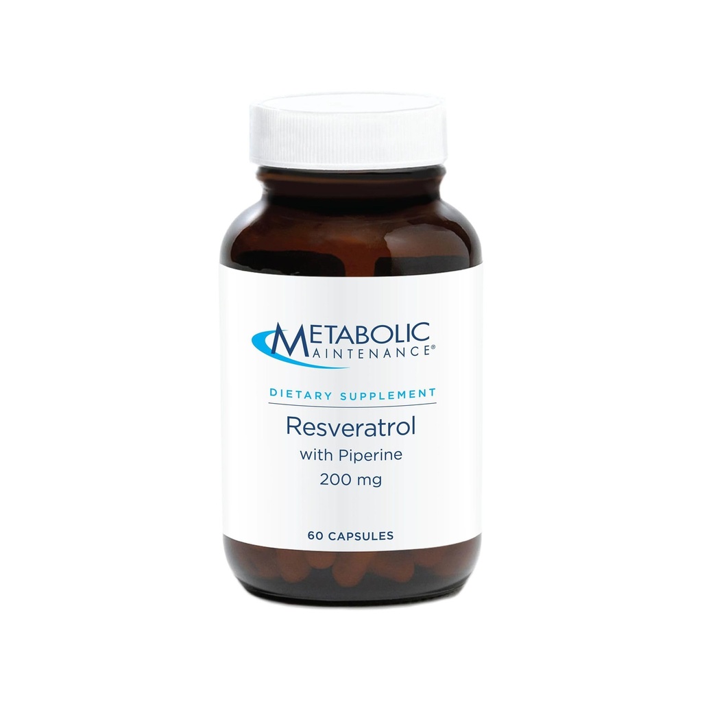 Metabolsk vedlikehold Resveratrol med Piperine - Trans Resveratrol Supplement kapsler for antioksidant + kardiovaskulær støtte, Ingen fyllstoffer, 200 mg Trans-Resveratrol per dose - 60 kapsler