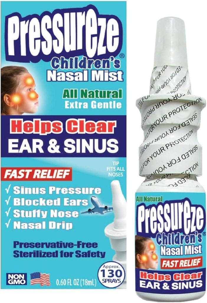 Pressure Alle naturlige preservativ-fri sterile nasal Spray for barn - rask relief Nasal Spray - for Sinus Allergier & Congestion ® 130 Sprays, 18 ml