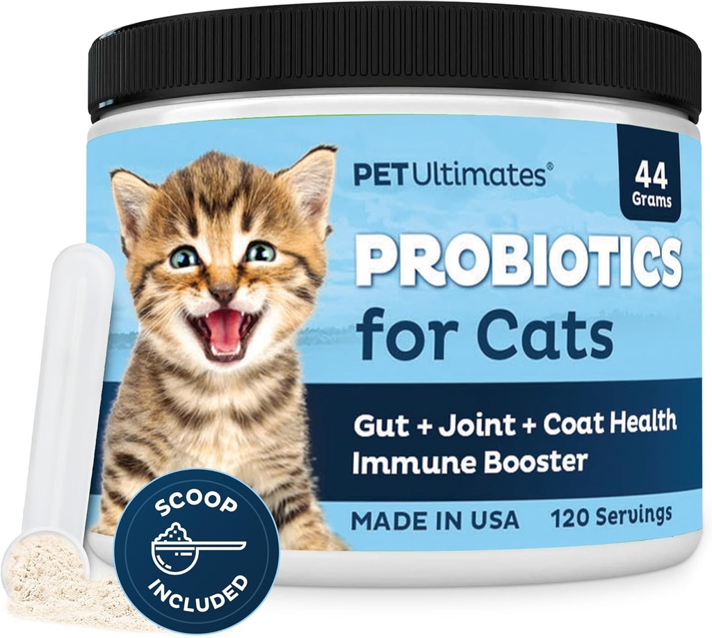 Pet Ultimates Probiotika for katter - 20-Species Cat Probiotic Powder å behandle diarré, diarré, dialyse støtte og Cat Antibiotika Recovery - Katt Helse forsyninger (44 gr)