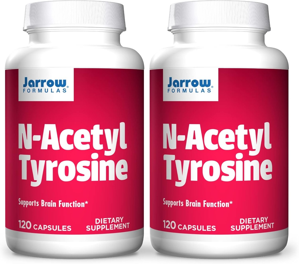 Jarrow Formler N-Acetyl Tyrosin 350 mg - 120 Kapsler, Pakke med 2 - Støtter hjernefunksjon - Inneholder vitamin B6 for Aminosyremetabolisme - 240 Totale serveringer