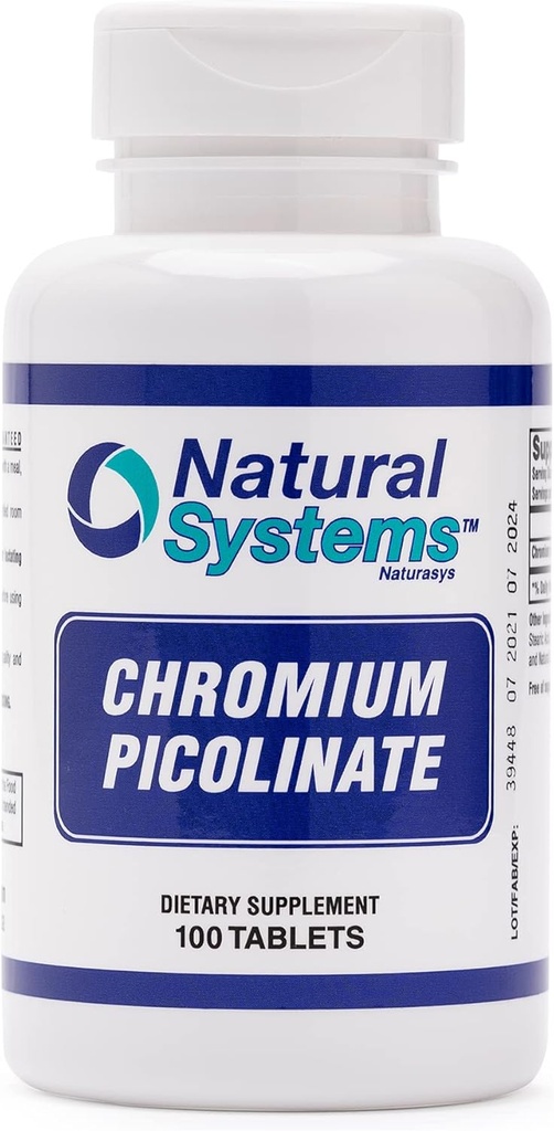 Chromium Picolinate 200 Mcg 100 Tabletter av naturlige systemer - Kromium Kosttilskudd for aktiv livsstil - Utmerket absorpsjon Kromium Supplement - Ikke sukker kromium Kapsler