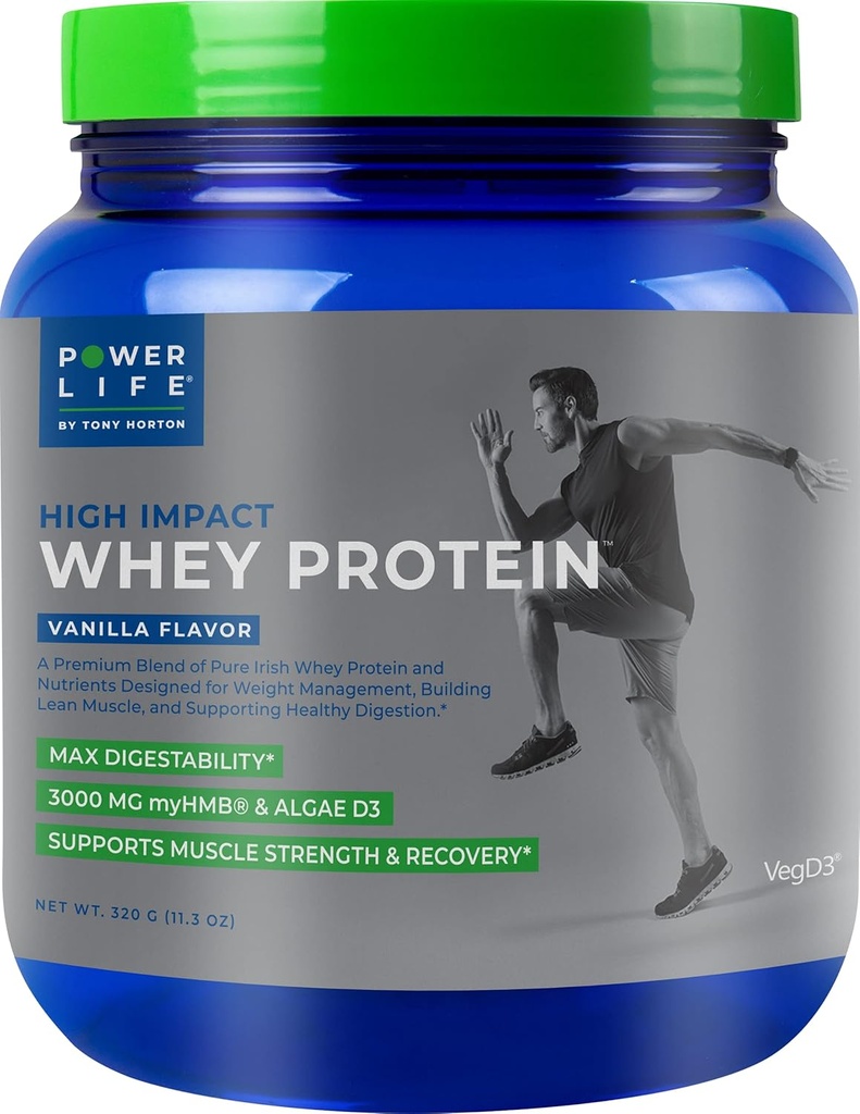 POWERLIFE Tony Horton høy effekt Grass Fed Whey Protein med 3000 MG HMB, Ingen sukker tilsatt, ikke-GMO, hormon og antibiotiske gratis, 15 serveringer (Vanilla)