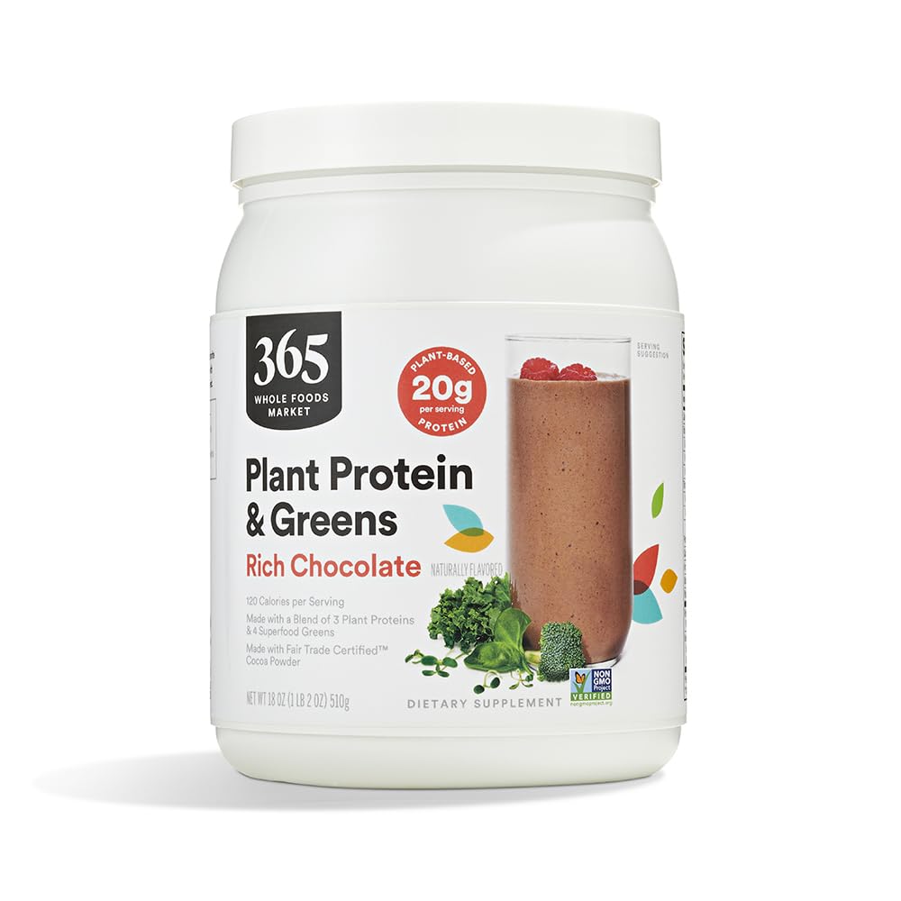 Hele maten marked, planteprotein og grønn, rik sjokolade, 18 oz