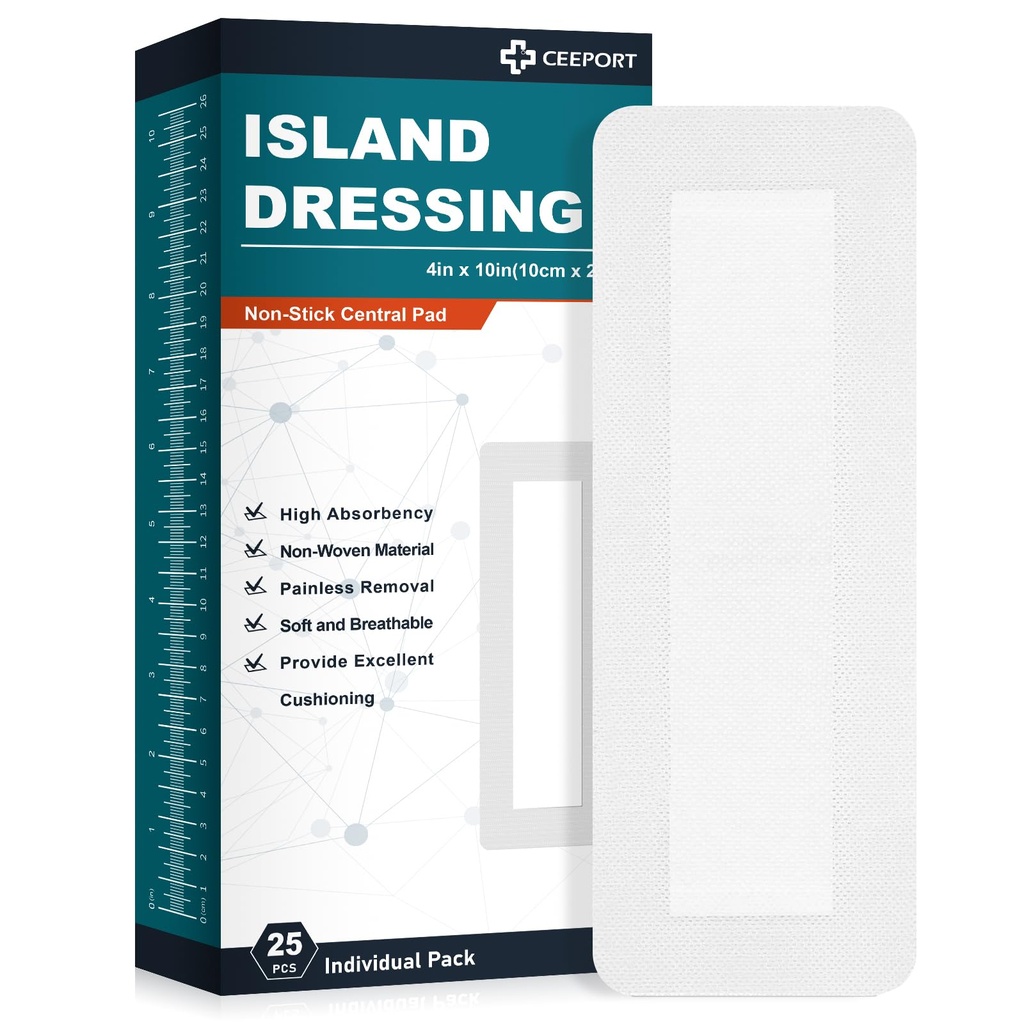 Øya Dressing Bordered Gauze 4"x10", 25 Individuelt pakket ikke-Stick Pad i sentrum med klesgrense,Soft & høyabsorbent medisinsk grad kjole Gauze Pad for sårpleie og førstehjelp