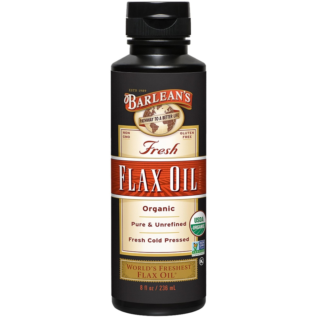 Barlean's Organic Flax frø olje væske fra ferske kalde presset Flax frø, 7 640mg ALA Omega 3 fettsyre Supplement for hud og hårpleie, Vegansk & Glutenfri, 8 oz
