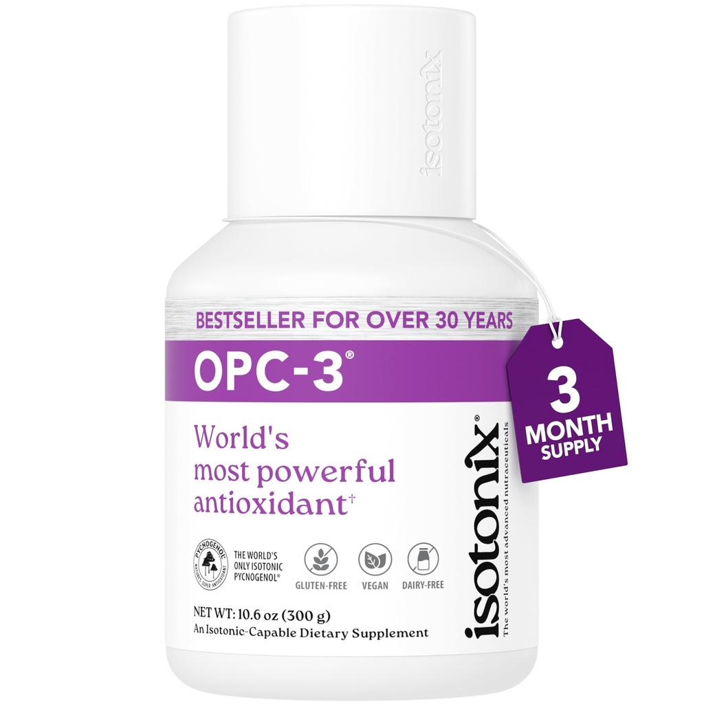 OPC-3 Isotonix - Antioksidant Supplement - Pycnogenol, Grape Seed Ekstrakter, Bilbær, Rødvin & Pine Bark Ekstrakter - for hjerte og sirkulatorisk støtte - Isotonisk, Vegansk, Glutenfri - 90 Servings