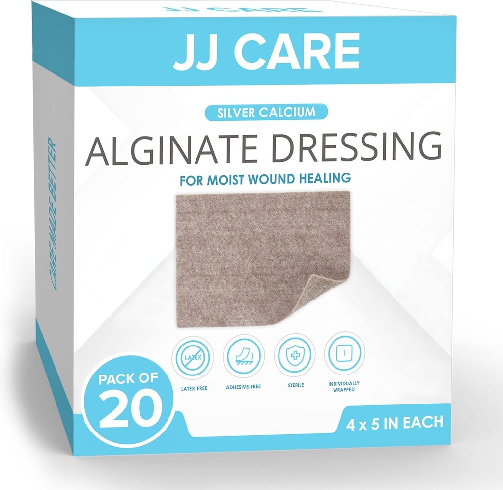 JJ CARE sølv kalsiumalginat sårkjole (pakke på 20) 4x5, sølvalginat sårkjole individuelt pakket, svært absorbent ikke-hellige bandasjer for sårpleie