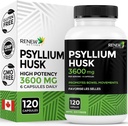 Renovere Actives Psyllium Husk 1200MG per 2 Kapsler – bulkforming Laxativ & løselig fiber for digestiv helse, regelmessighet og voksen velvære – ren ingredienser – laget i Canada – 120 Kapsler