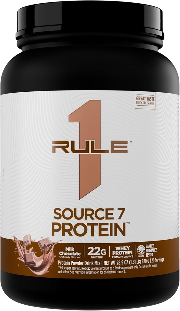 Regel 1 Kilde 7 Protein - Decadent Flavor, Velvety Smooth Texture, 22g Anytime Protein, og 10g naturlig forekommende EAAs Per Serving fra 7 Premium kilder (1,8 pund*, Melk Chokolade)