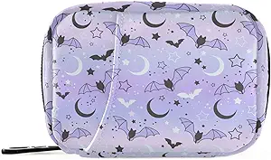 Pille Box Purple Bat Moon 7 dagers Pille Veske Reise Pille Organizer Veske med glidelås Bærbar Ukelig Vitamin medisin Supplement Holder Pouch Bag