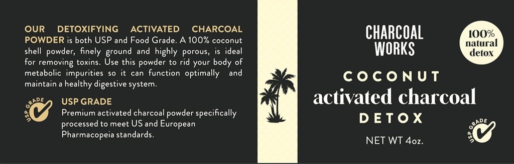 Kokos Aktivert Charcoal Powder av CHARCOAL Works ® USP Food Grade Charcoal Drink | Detox | høy adsorptiv kapasitet | Fastvirkende | Halv Pint 4oz