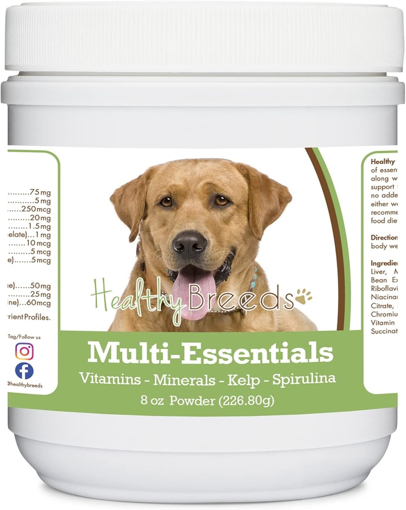 Sunn Avels Labrador Retriever, Golden, Multi-Essentials pulver for hunder - et ideelt tillegg av vitaminer, mineraler og antioksidanter for hunden din - 8 oz