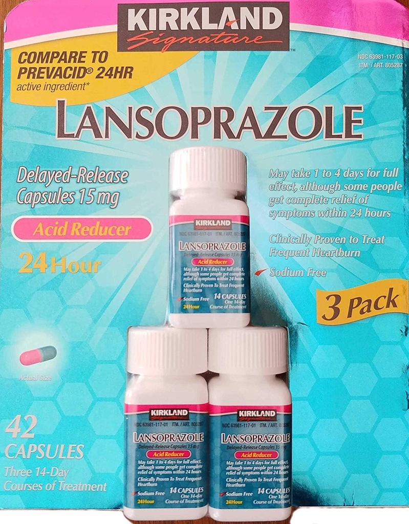 Kirkland Signatur Lansoprazol 15 mg. Acid Reducer, 42 kapsler