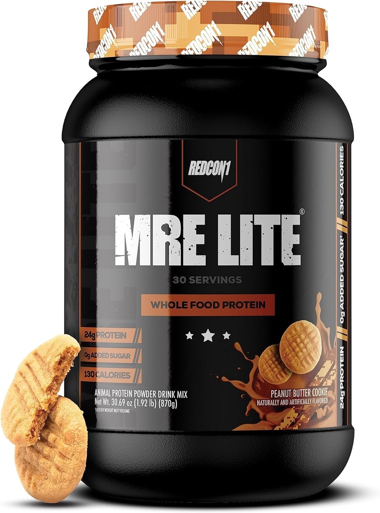 REDCON1 MRE Lite Hele Mat Protein pulver, Peanut Smøreskapsler - Lav karbohydrat & Whey gratis måltid erstatning med animalsk protein blandinger - lett å Digest Supplement laget med MCT oljer (30 Serveringer)