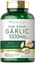 Carlyle hvitløk Supplement 1000mg 180 Caplets | Odorless piller | høy allicin ekstrakt | vegetarisk, ikke-GMO & Glutenfri