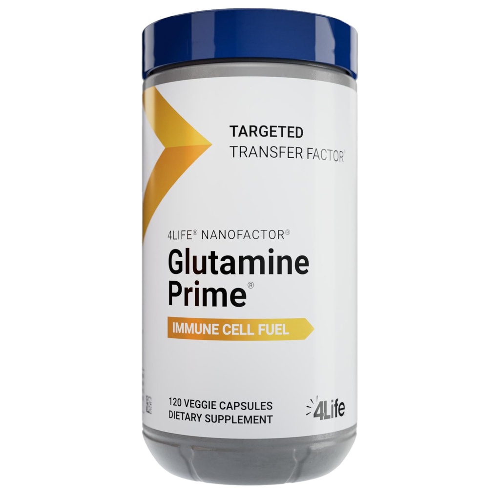 4Life Glutamin Prime - Drivstof Immunceller med glutamin og forbedre cellekommunikasjon med NanoFactor - Velvære og energi - 120 Veggie Kapsler